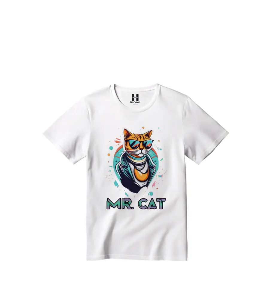 Mr.Cat Graphic Print T-Shirt - 100% Cotton, Half Sleeve, Unisex Fit, White (0-6 Months, Online Payment)