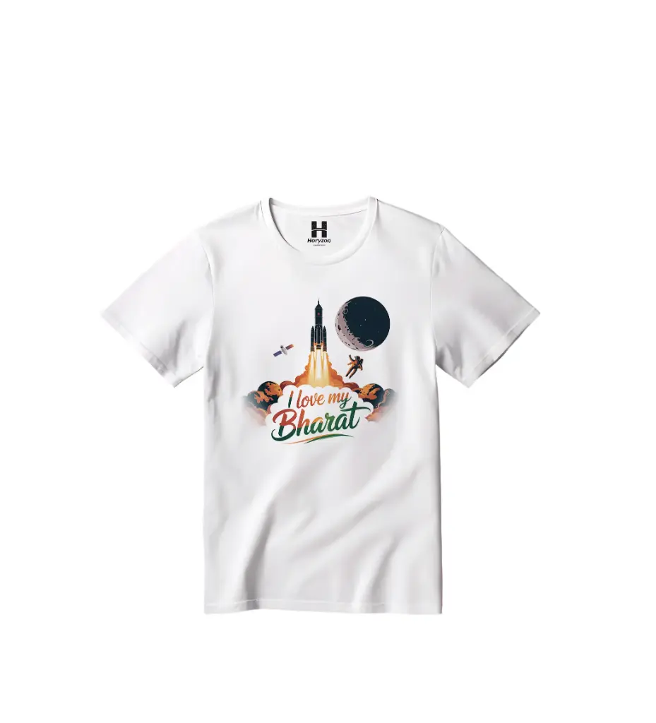 I Love My Bharat Graphic Print T-Shirt - 100% Cotton, Half Sleeve, Unisex Fit, White (0-6 Months, Online Payment)
