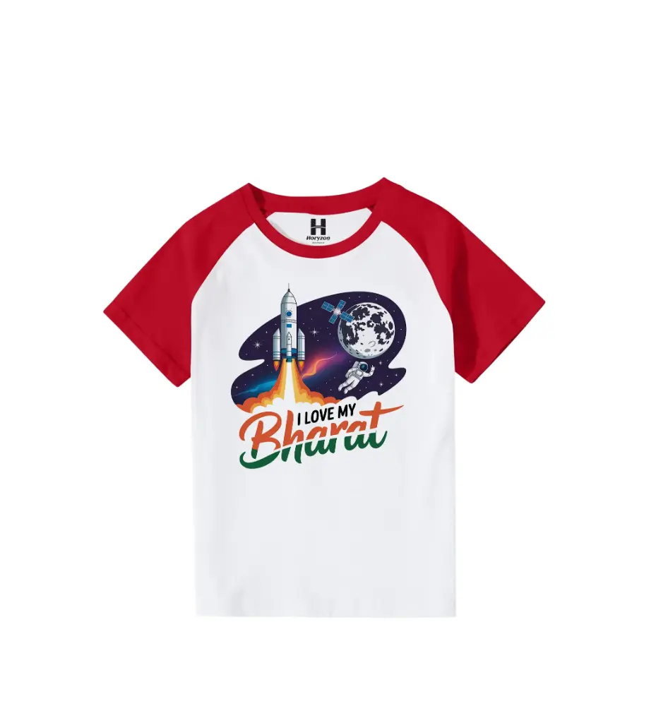 I Love My Bharat Graphic Print Raglan T-Shirt - 100% Cotton, Half Sleeve, Unisex Fit, Red and White (0-6 Months, Online Payment)