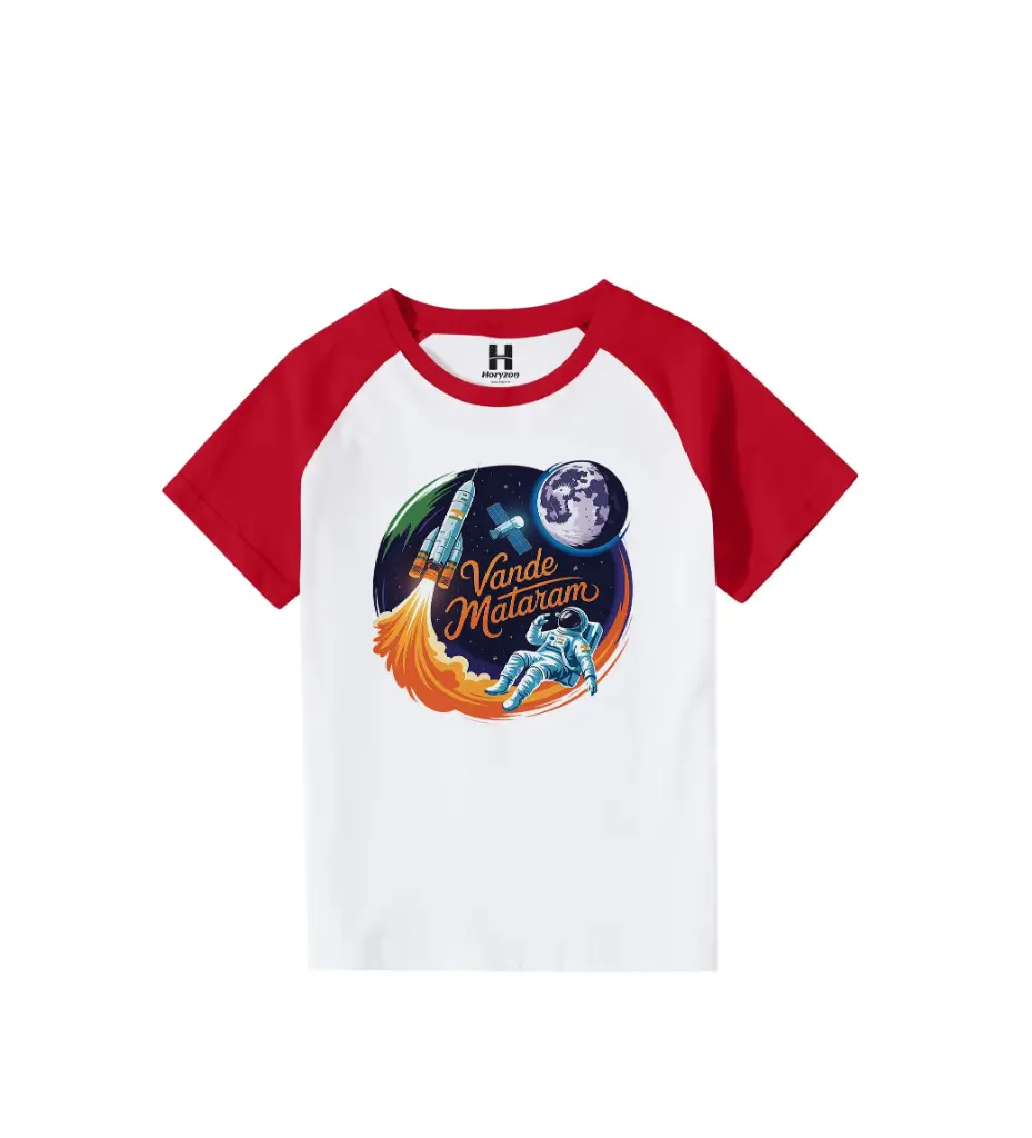 Vande Mataram Graphic Print Raglan T-Shirt - 100% Cotton, Half Sleeve, Unisex Fit, Red and White (0-6 Months, Online Payment)