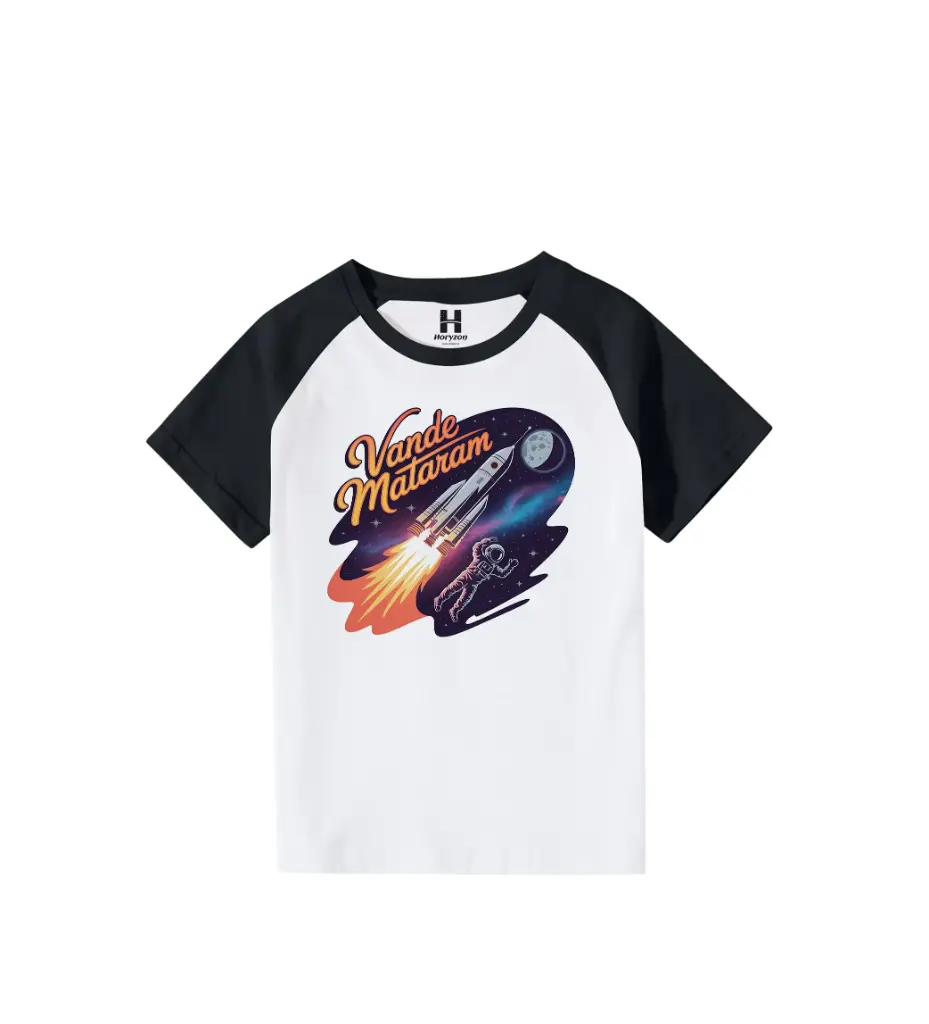 Vande Mataram Graphic Print Raglan T-Shirt - 100% Cotton, Half Sleeve, Unisex Fit, Black and White (0-6 Months, Online Payment)