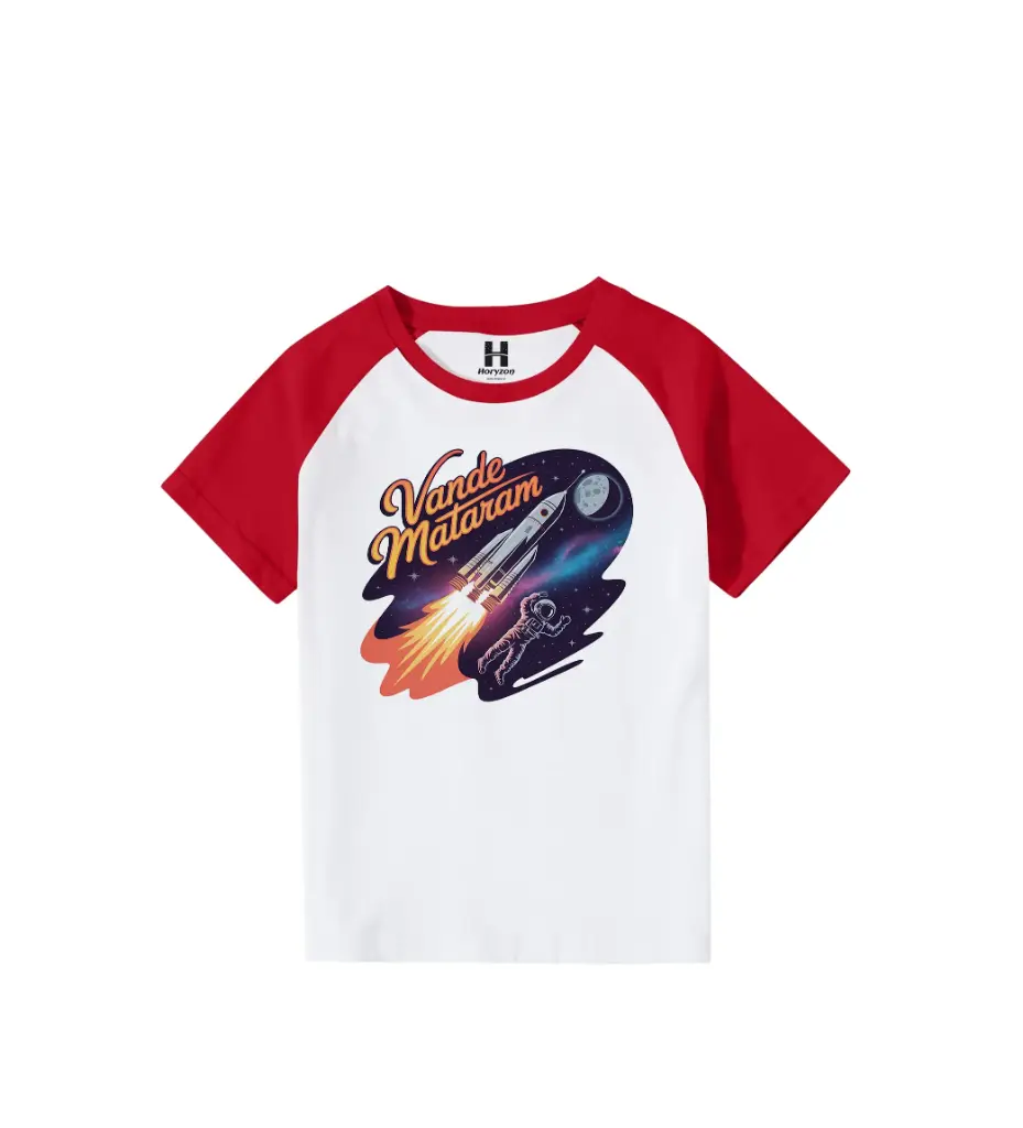 Vande Mataram Graphic Print Raglan T-Shirt - 100% Cotton, Half Sleeve, Unisex Fit, Red and White (0-6 Months, Online Payment)