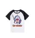 Doraemon the Warrior Graphic Print Raglan T-Shirt - 100% Cotton, Half Sleeve, Unisex Fit, Black and White