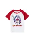 Doraemon the Warrior Graphic Print Raglan T-Shirt - 100% Cotton, Half Sleeve, Unisex Fit, Red and White