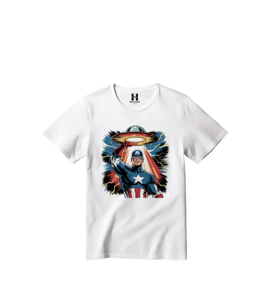 Cosmic Captain America Graphic Print T-Shirt - 100% Cotton, Half Sleeve, Unisex Fit, White (0-6 Months, Online Payment)