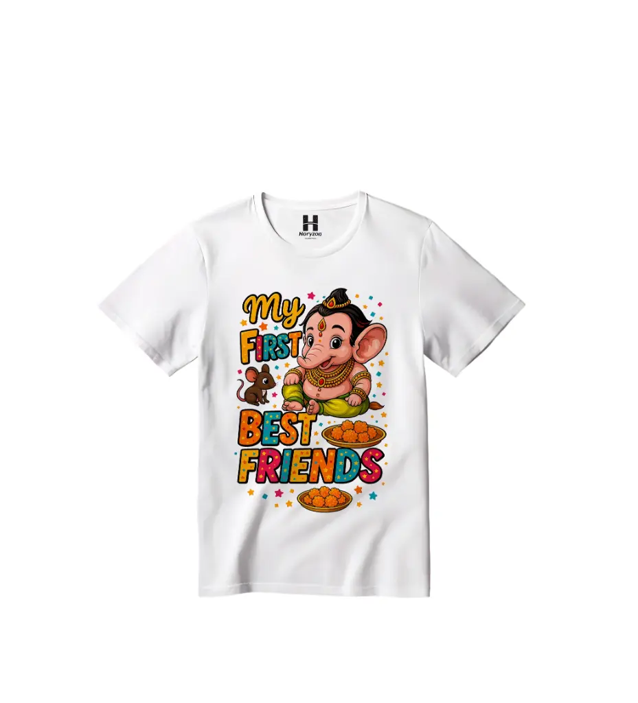 My First Best Friends Graphic Print 100% Cotton Unisex Half Sleeve White T-shirt (0-6 Months, Online Payment)