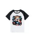 Cosmic Captain America Graphic Print Raglan T-Shirt - 100% Cotton, Half Sleeve, Unisex Fit, Black and White