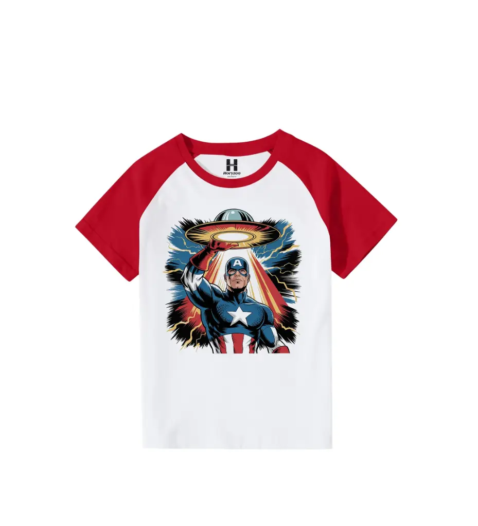 Cosmic Captain America Graphic Print Raglan T-Shirt - 100% Cotton, Half Sleeve, Unisex Fit, Red and White (0-6 Months, Online Payment)
