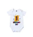 My 1st Happy Birthday Graphic Print 100% Cotton Half Sleeve White Romper/Onesies For Boy