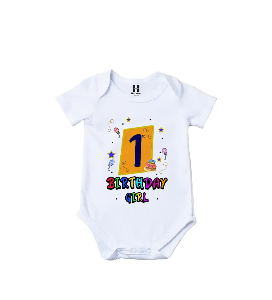My 1st Happy Birthday Graphic Print 100% Cotton Half Sleeve White Romper/Onesies For Girl (0-3 Months)