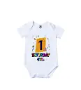 My 1st Happy Birthday Graphic Print 100% Cotton Half Sleeve White Romper/Onesies For Girl