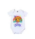 Birthday Buddies Graphic Print Romper - 100% Cotton, Half Sleeve, Unisex Fit, White | Holi Romper / Onesies