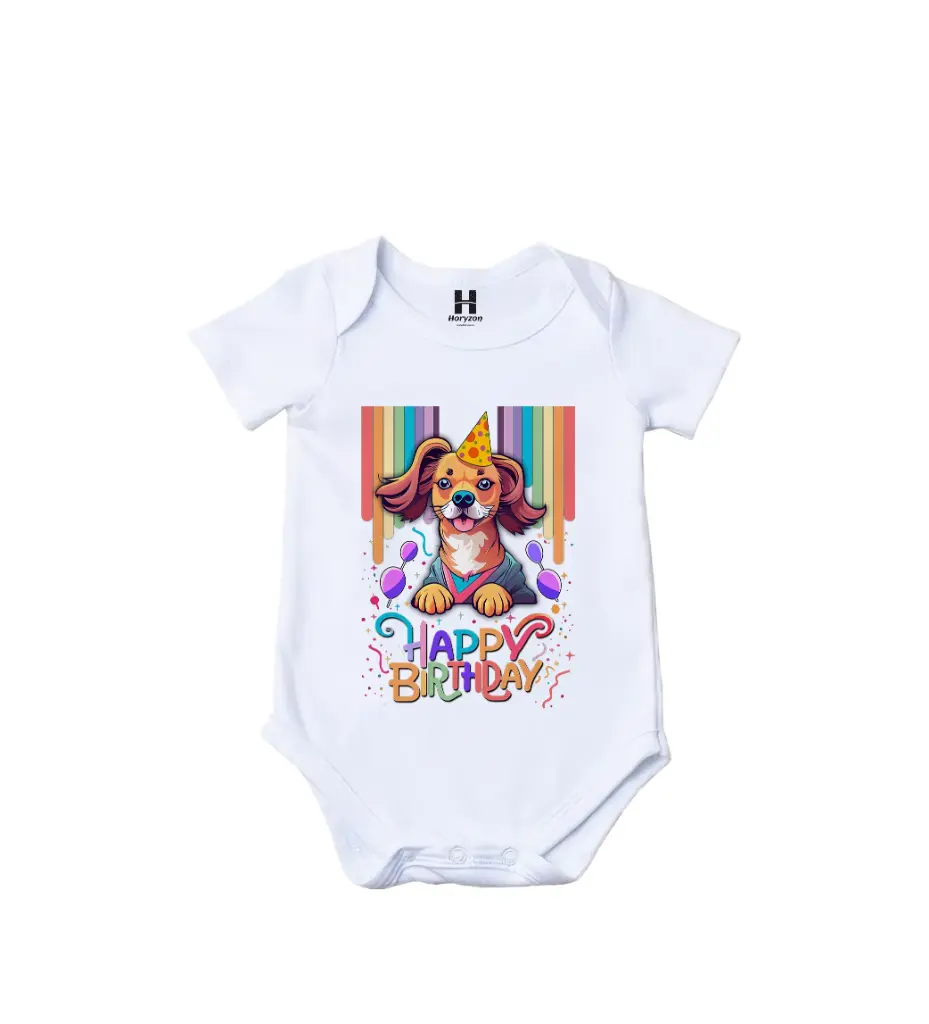 Birthday Vibes Graphic Print Romper - 100% Cotton, Half Sleeve, Unisex Fit, White | Holi Romper / Onesies (0-3 Months)