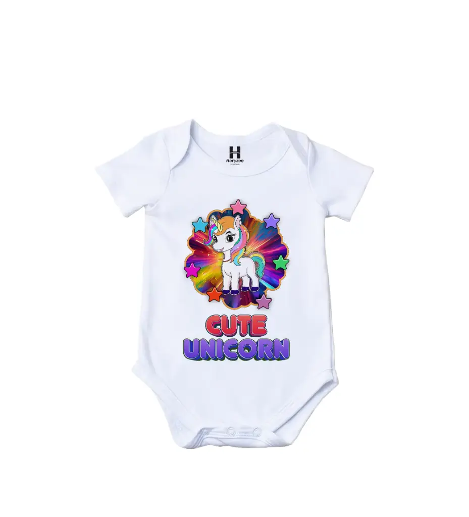Cute Unicorn Graphic Print 100% Cotton Half Sleeve White Romper/Onesies For Girl (0-3 Months)
