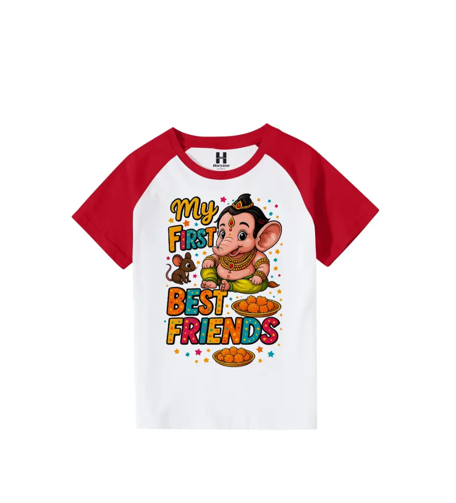 My First Best Friends Graphic Print Raglan T-Shirt - 100% Cotton, Half Sleeve, Unisex Fit, Red and White (0-6 Months, Online Payment)