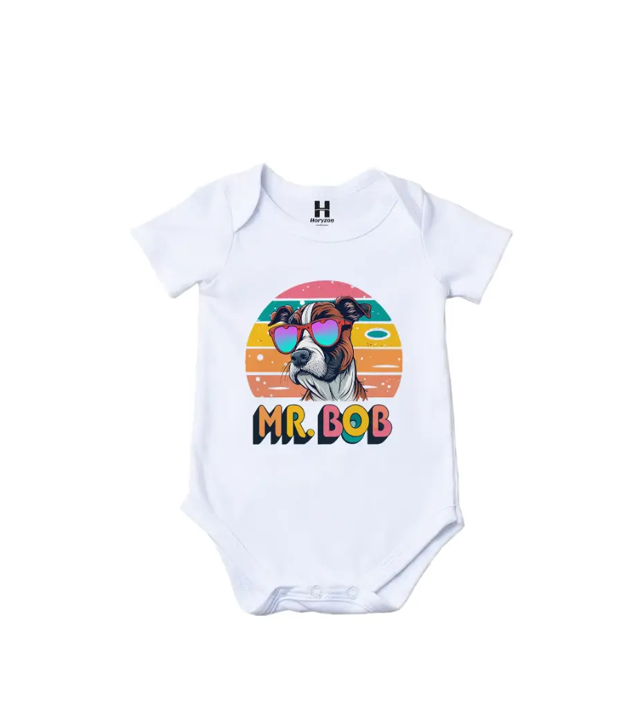 Mr Bob Graphic Print Romper - 100% Cotton, Half Sleeve, Unisex Fit, White | Holi Romper / Onesies (0-3 Months)