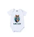 Mr.Cat Graphic Print Romper - 100% Cotton, Half Sleeve, Unisex Fit, White | Holi Romper / Onesies