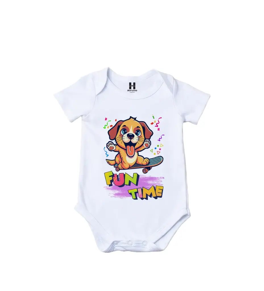 Fun Time Graphic Print Romper - 100% Cotton, Half Sleeve, Unisex Fit, White | Holi Romper / Onesies (0-3 Months)