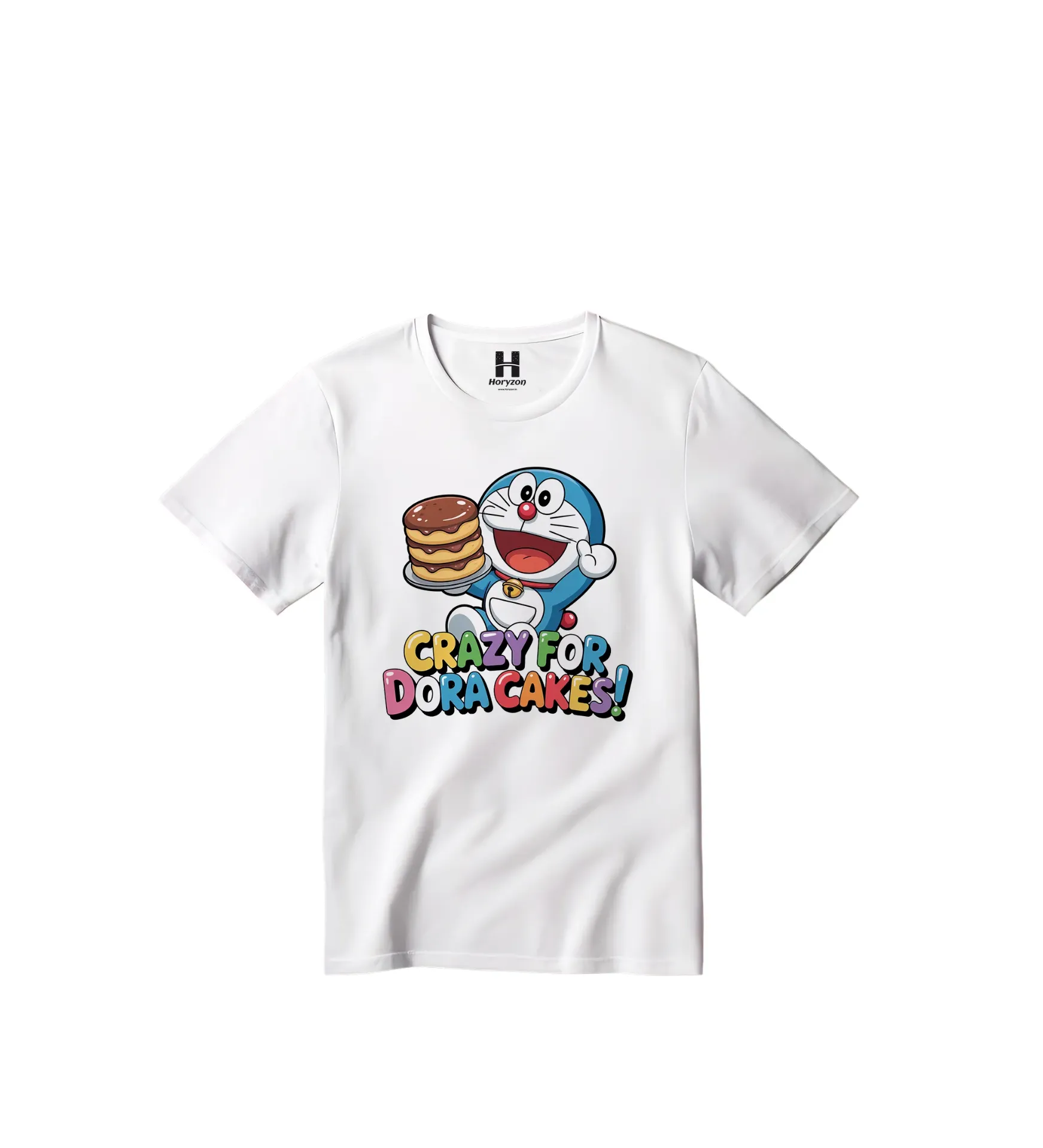 Crazy for Doraemon Graphic Print T-Shirt - 100% Cotton, Half Sleeve, Unisex Fit, White (0-6 Months, Online Payment)