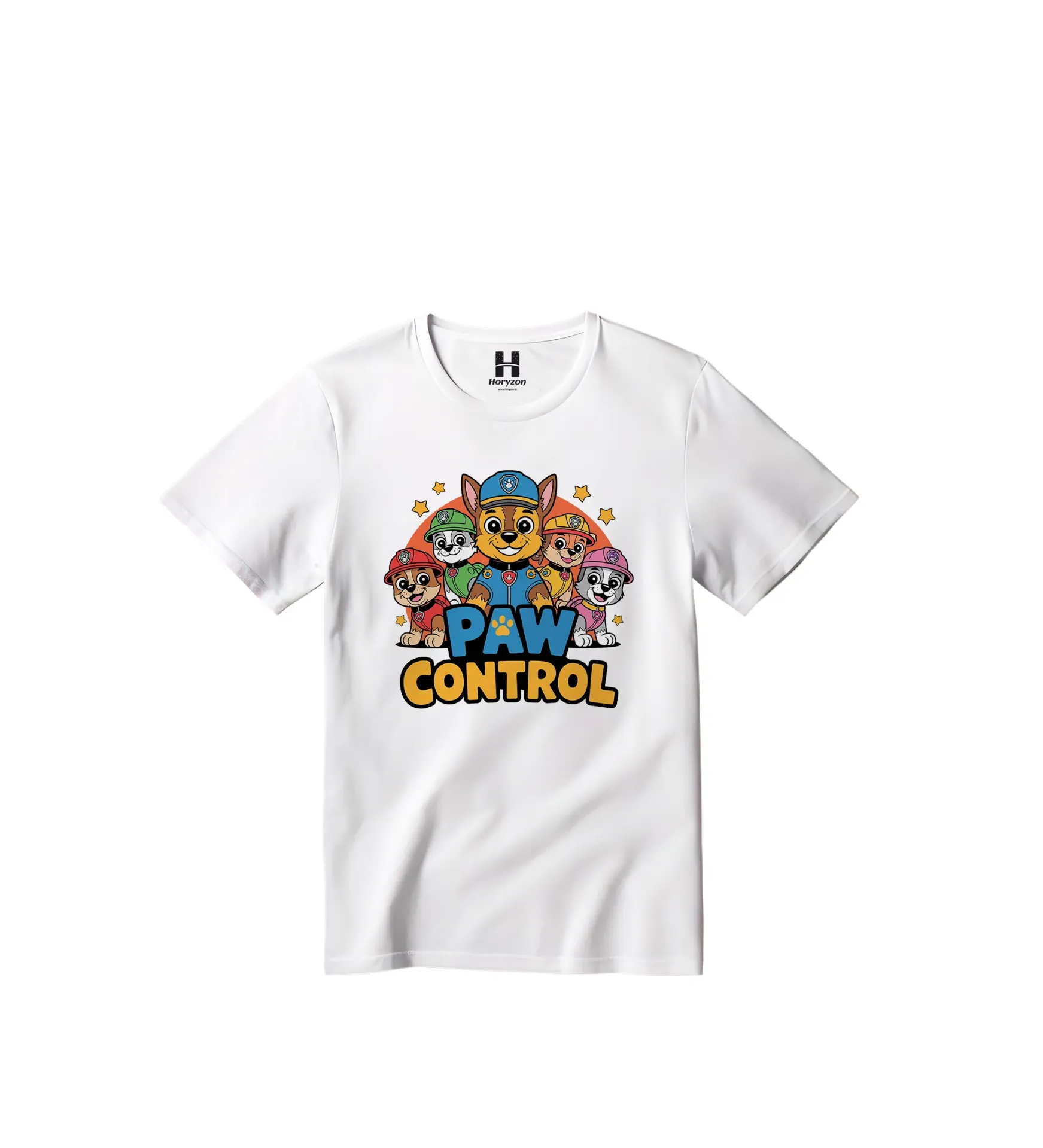 Paw Control - Adventure Pups Graphic Print T-Shirt - 100% Cotton, Half Sleeve, Unisex Fit, White