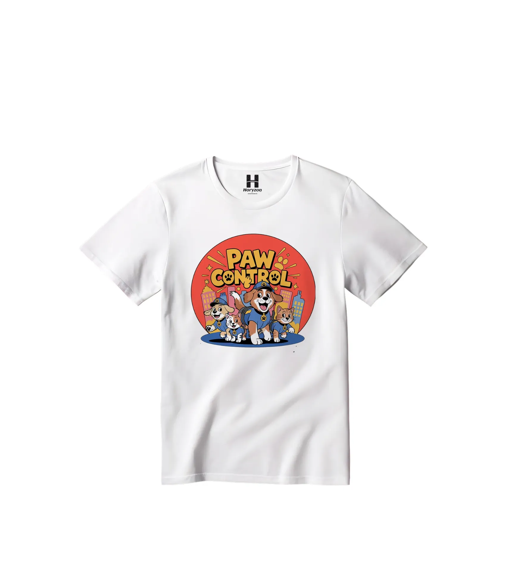 Paw Control - City Paws Squad Graphic Print T-Shirt - 100% Cotton, Half Sleeve, Unisex Fit, White