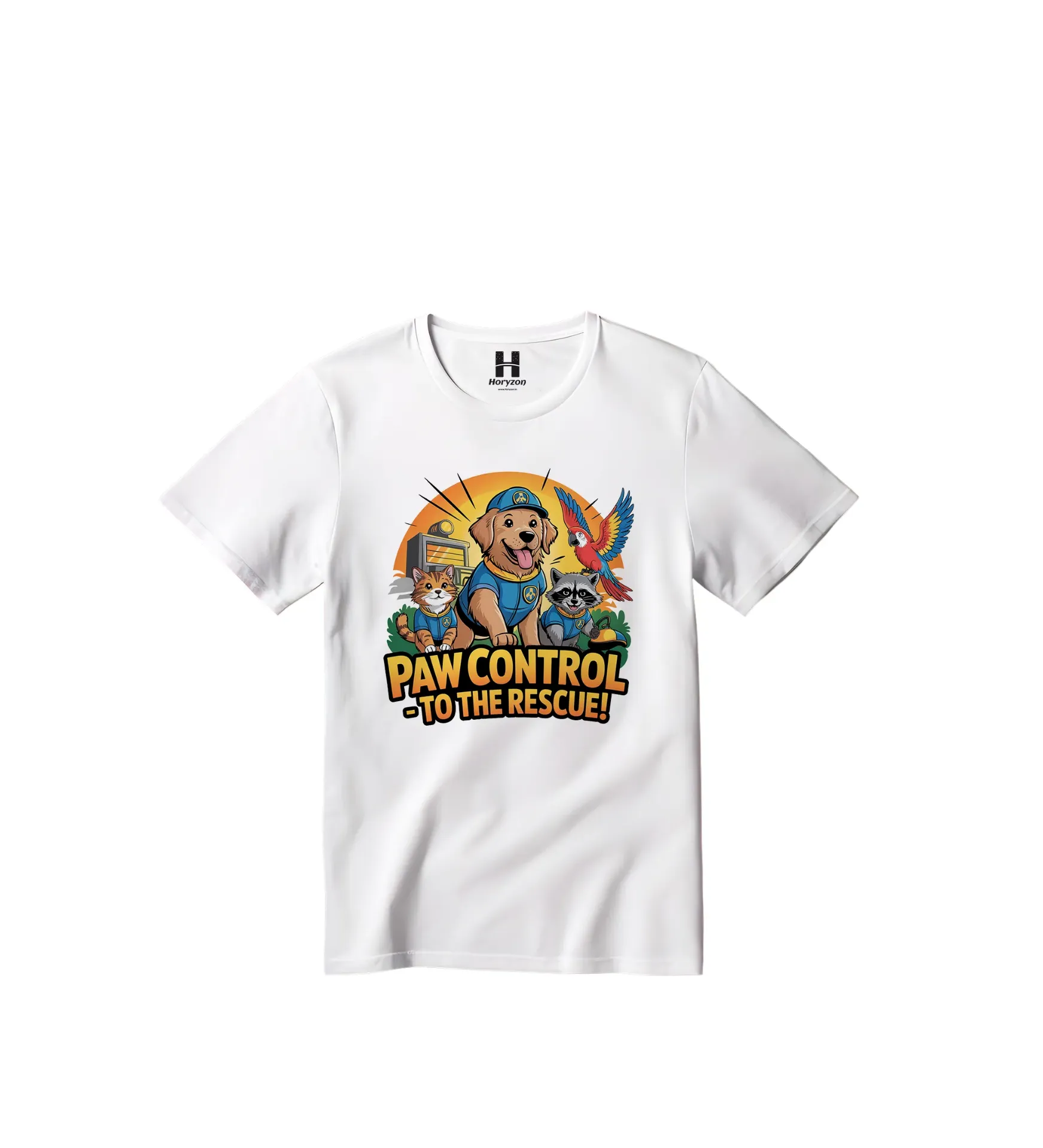 Paw Control - Rescue Heroes Graphic Print T-Shirt - 100% Cotton, Half Sleeve, Unisex Fit, White (0-6 Months, Online Payment)