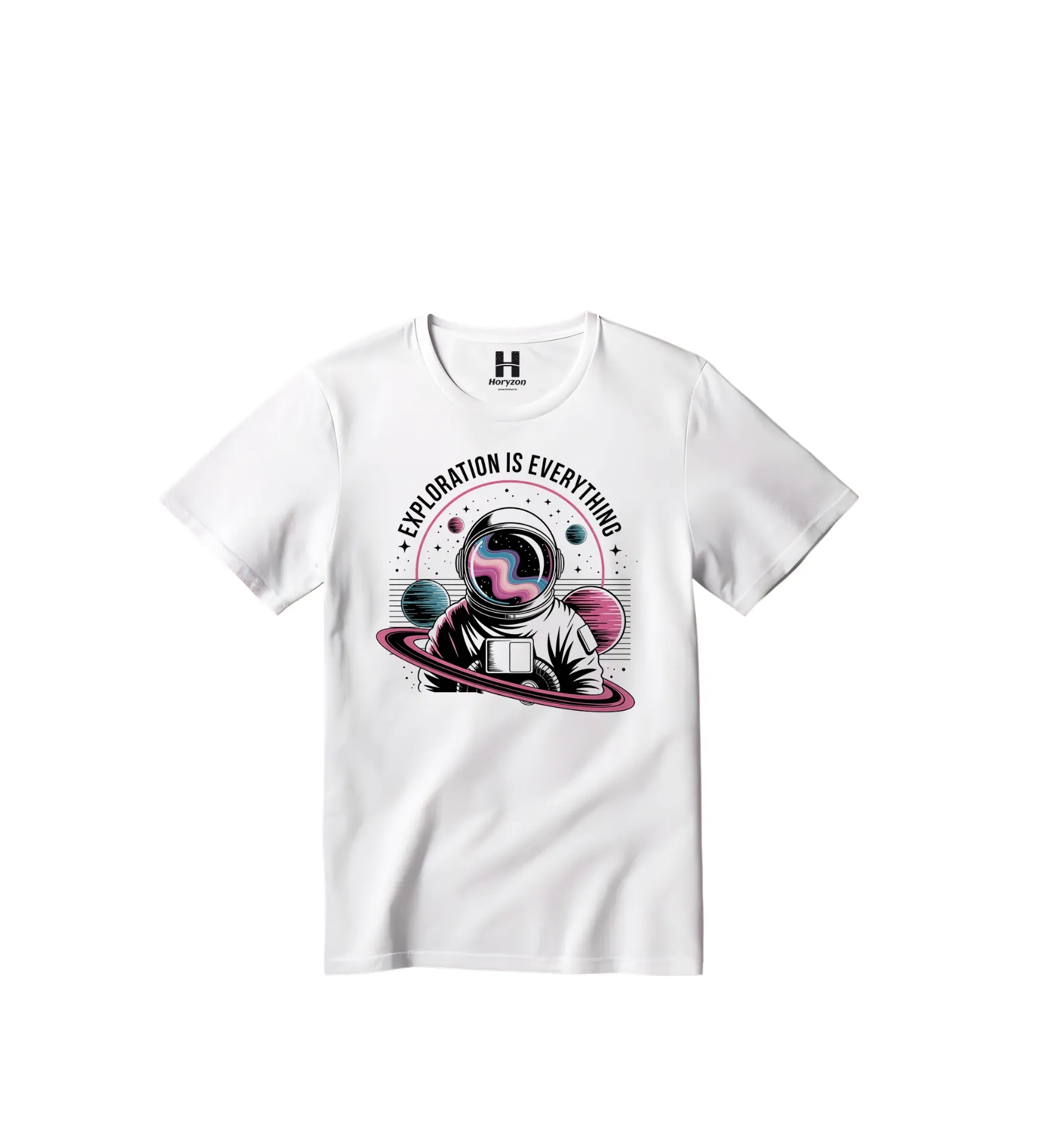 Exploration Is Everything Astronaut Graphic Print T-Shirt - 100% Cotton, Half Sleeve, Unisex Fit, White