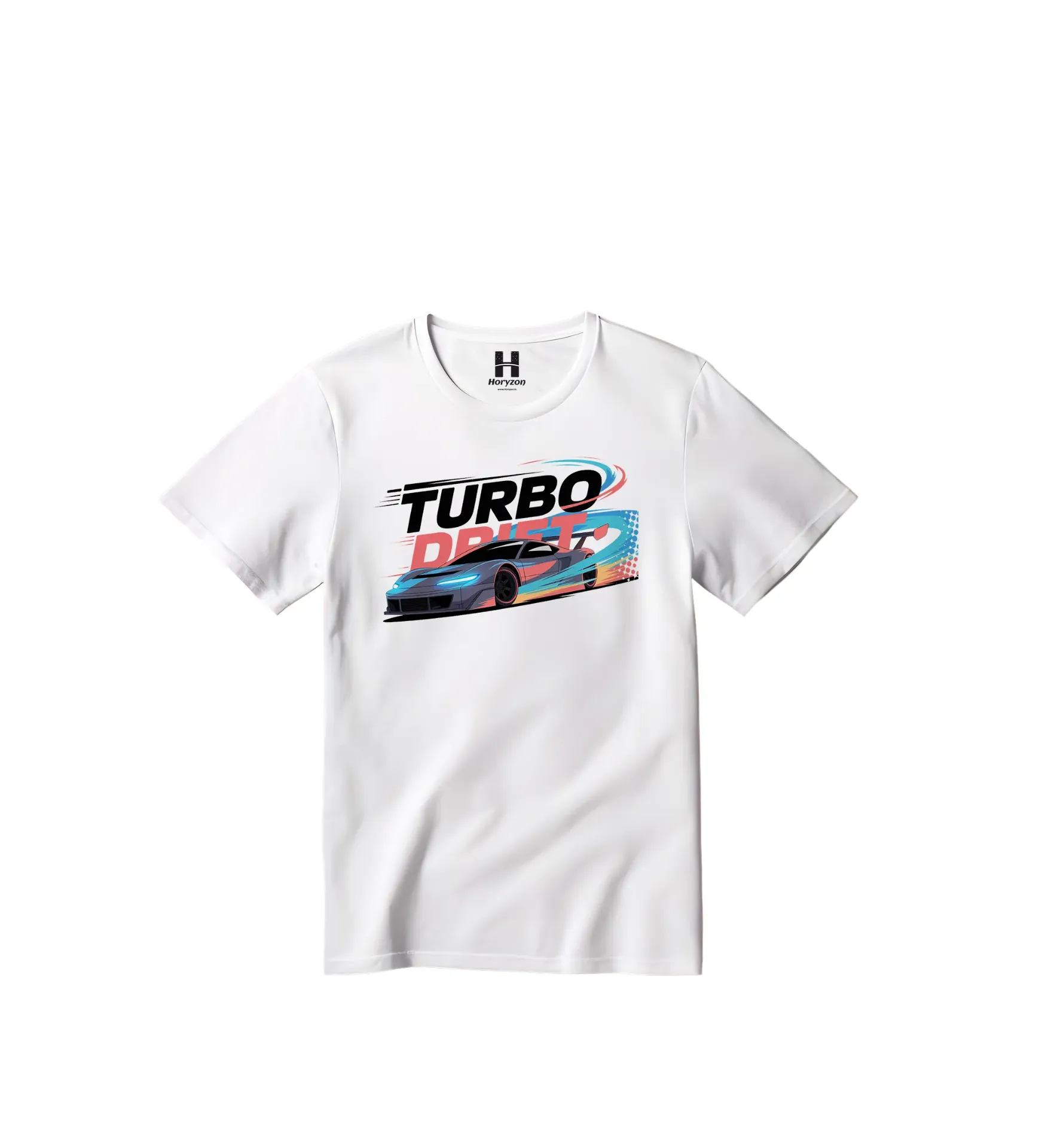 Turbo Drift Graphic Print T-Shirt - 100% Cotton, Half Sleeve, Unisex Fit, White