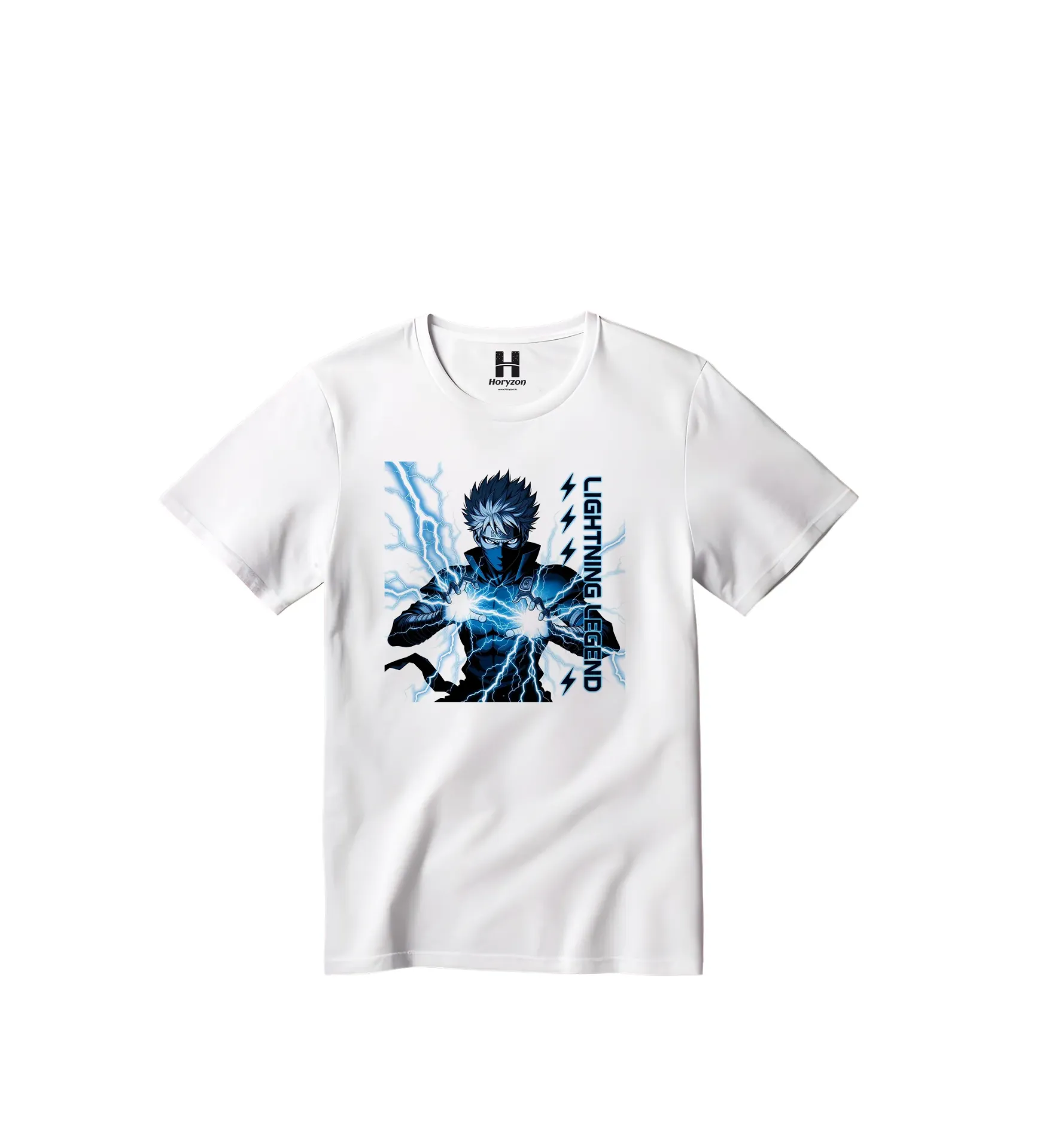 Lightning Legend Graphic Print T-Shirt - 100% Cotton, Half Sleeve, Unisex Fit, White