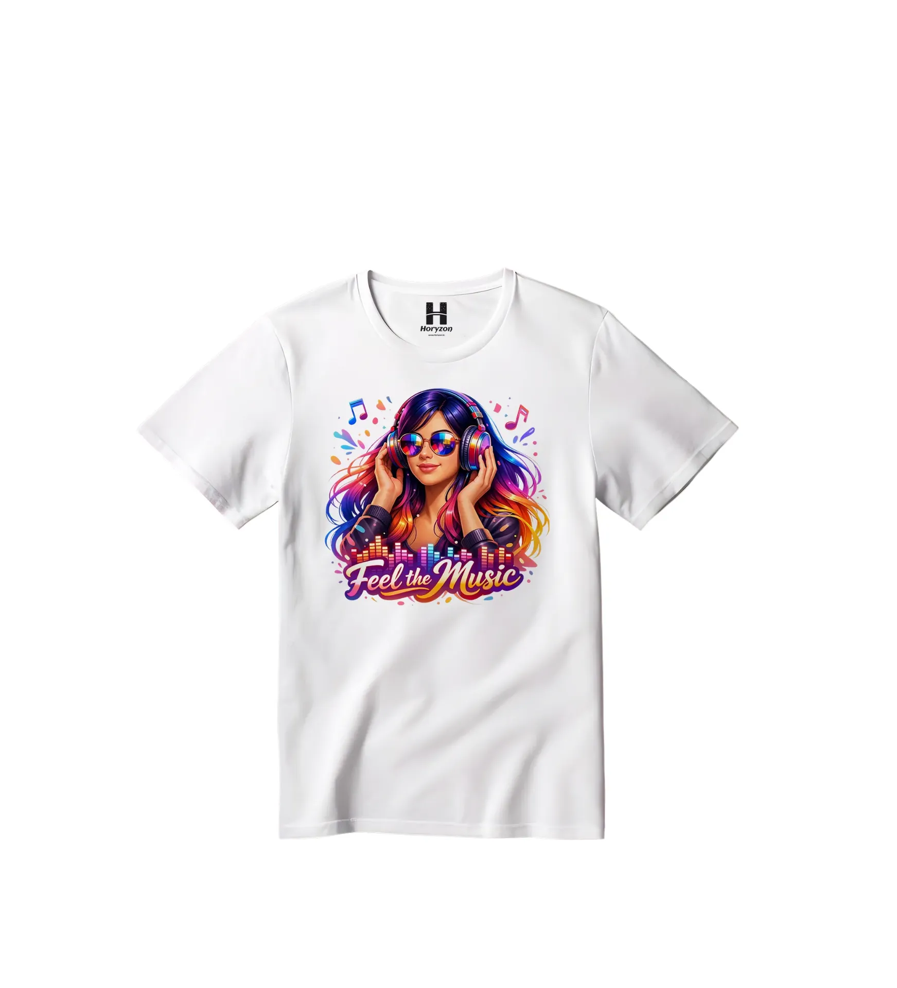 Feel The Music Graphic Print T-Shirt - 100% Cotton, Half Sleeve, Unisex Fit, White (0-6 Months, Online Payment)