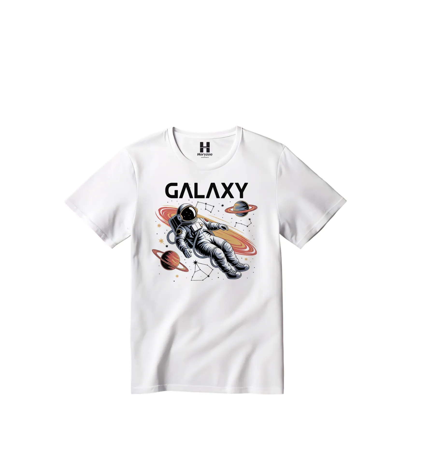 Galaxy Space Astronaut Graphic Print T-Shirt - 100% Cotton, Half Sleeve, Unisex Fit, White (0-6 Months, Online Payment)