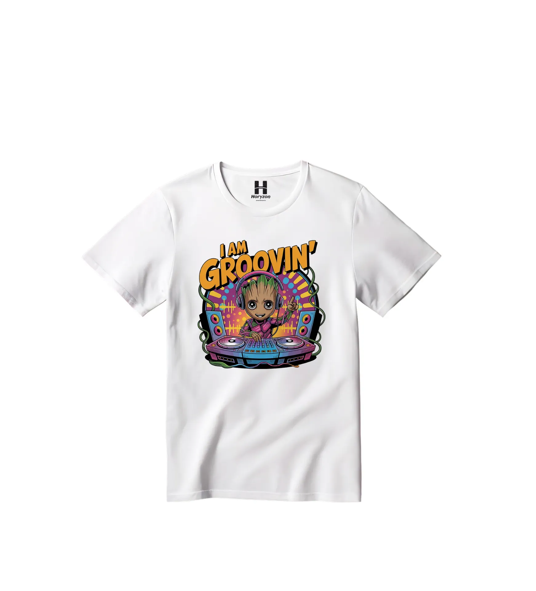 I am Groovin Graphic Print T-Shirt - 100% Cotton, Half Sleeve, Unisex Fit, White