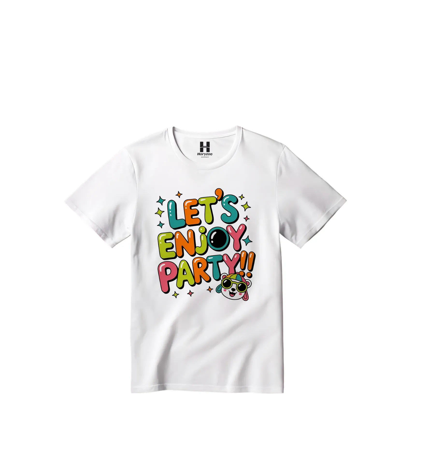 Let's Enjoy Party Graphic Print T-Shirt - 100% Cotton, Half Sleeve, Unisex Fit, White
