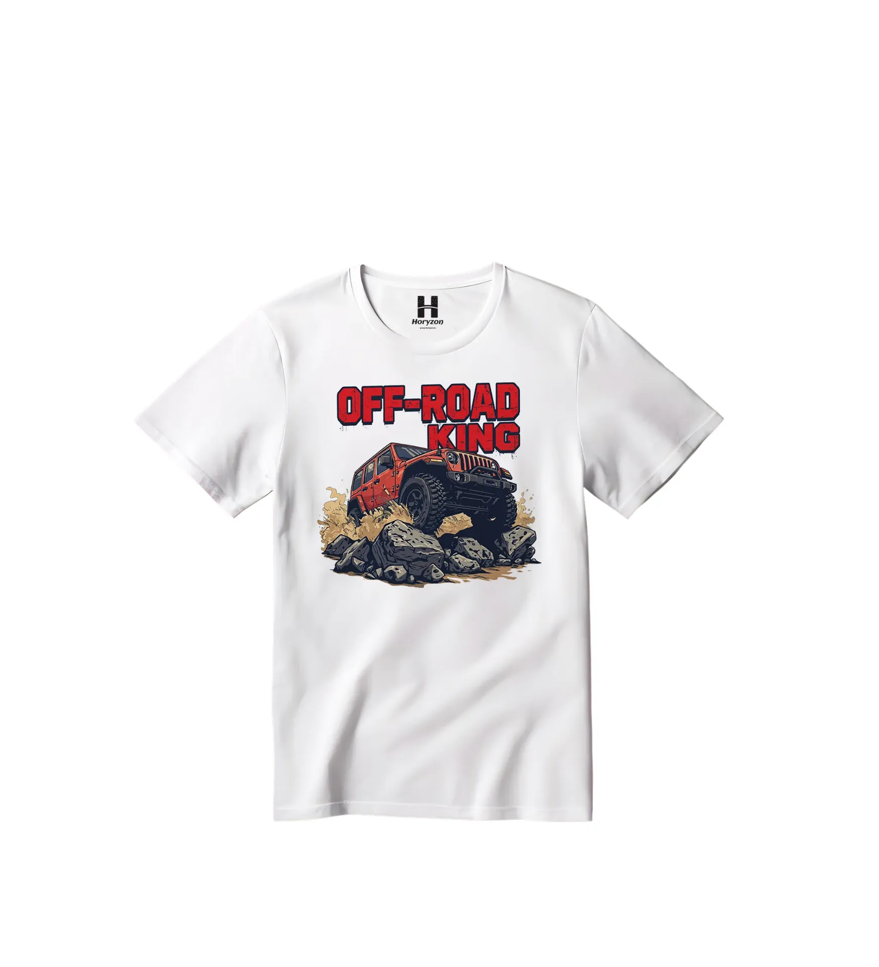 Off-Road King Graphic Print T-Shirt - 100% Cotton, Half Sleeve, Unisex Fit, White
