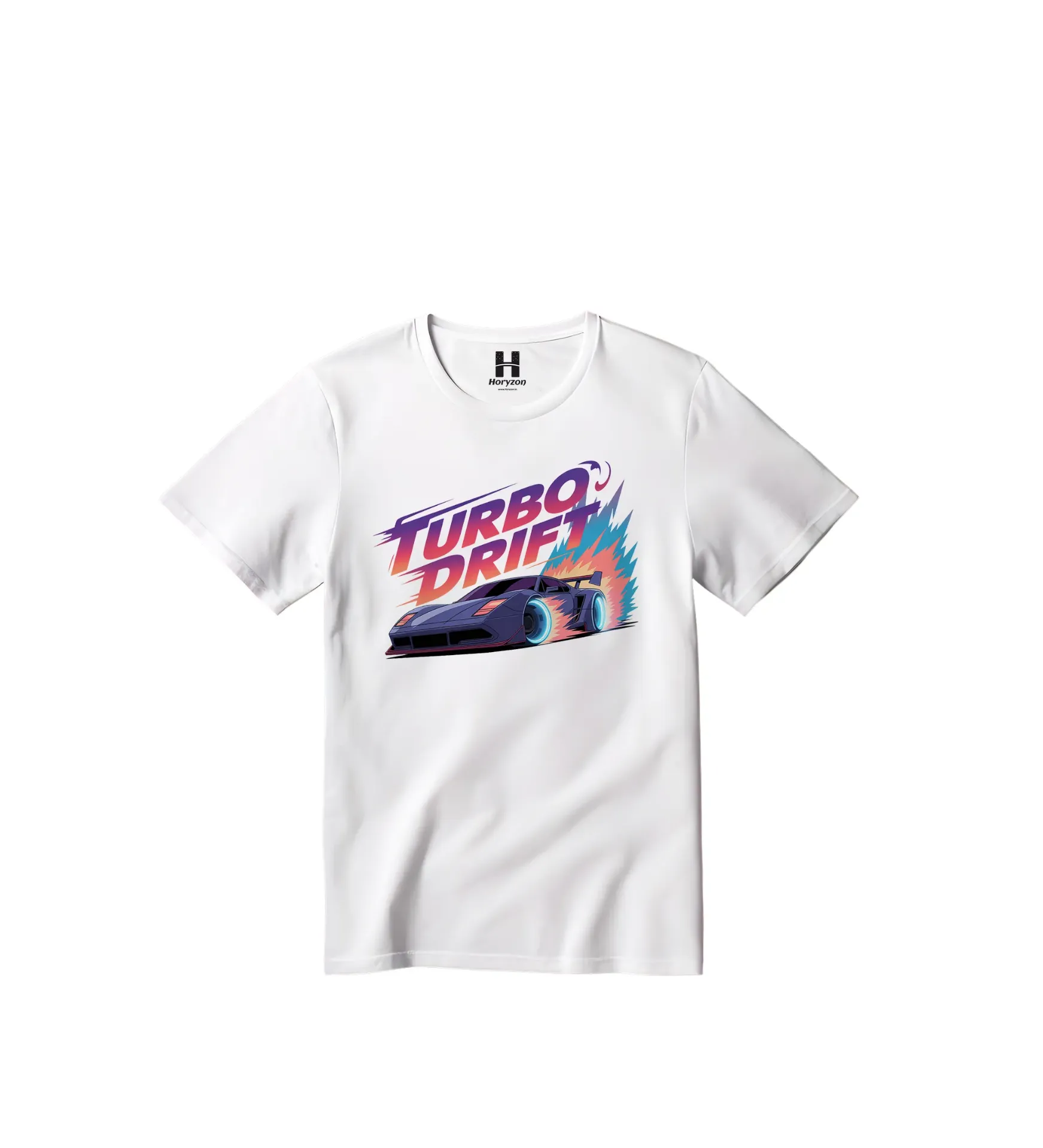 Turbo Drift Graphic Print T-Shirt - 100% Cotton, Half Sleeve, Unisex Fit, White