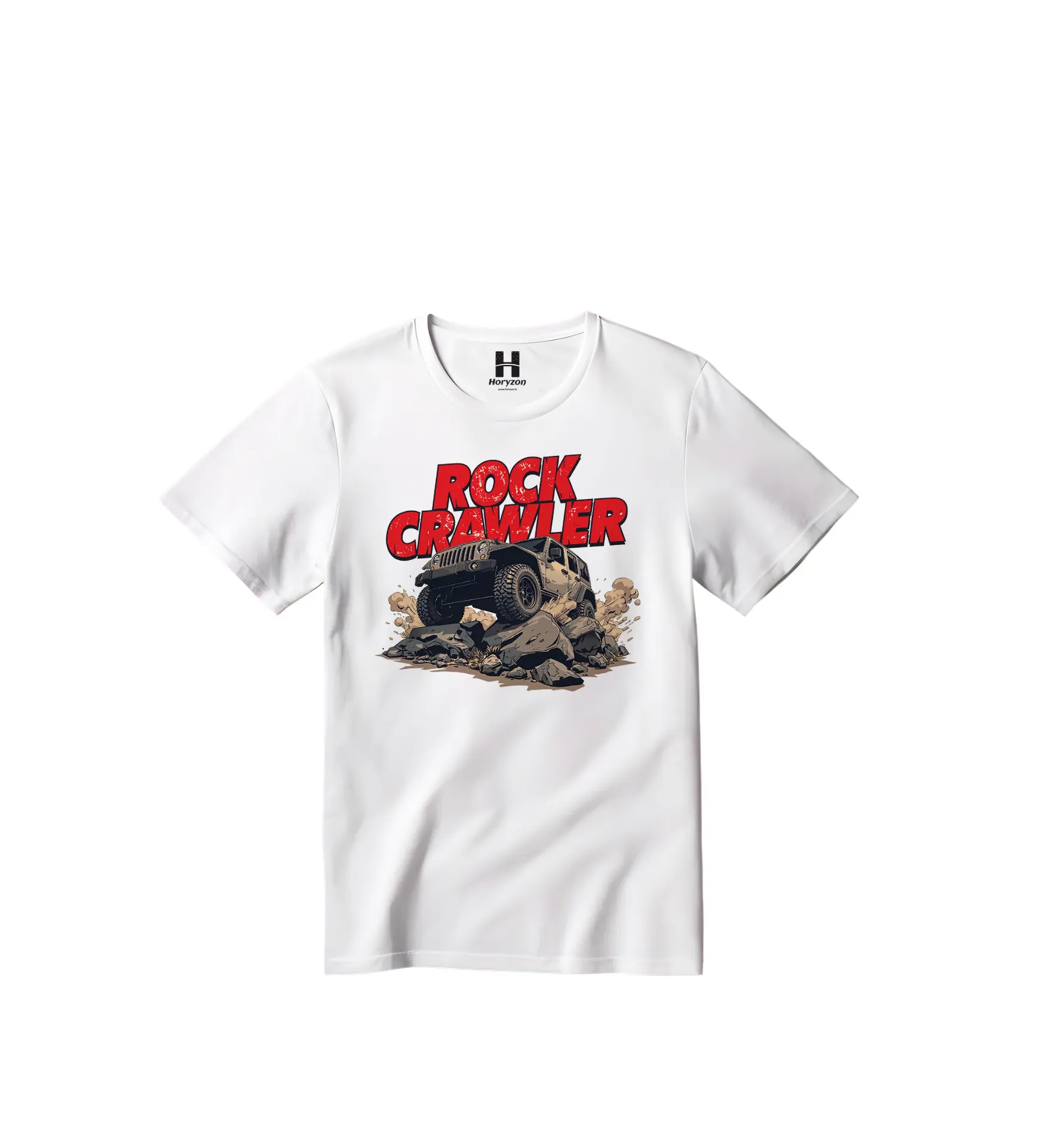 Rock Crawler Graphic Print T-Shirt - 100% Cotton, Half Sleeve, Unisex Fit, White (0-6 Months, Online Payment)