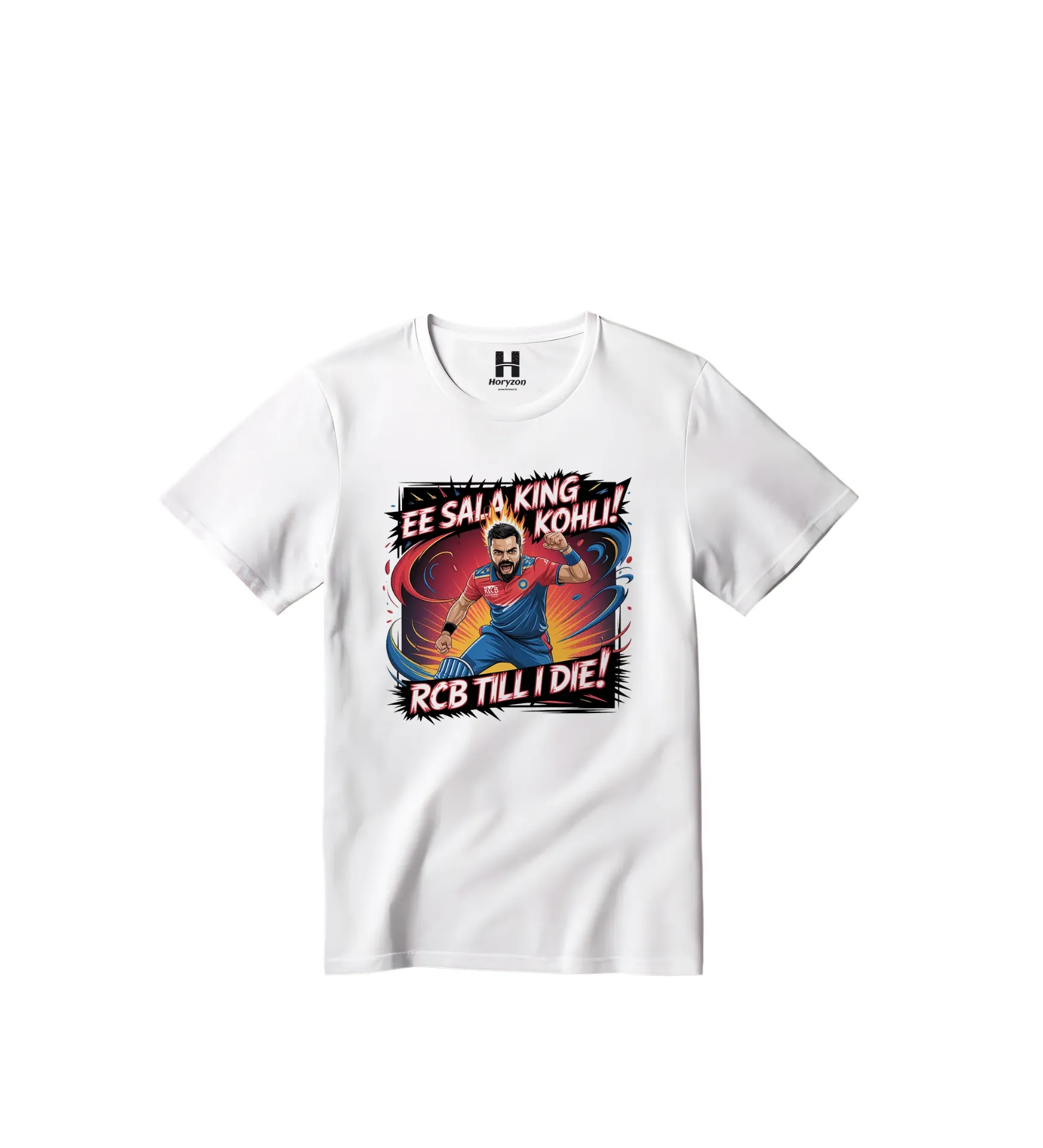 RCB till die Graphic Print T-Shirt - 100% Cotton, Half Sleeve, Unisex Fit, White